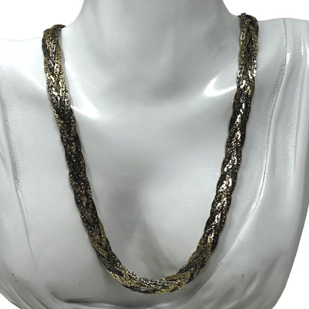 Braided Necklace Gold and Silver‎ Tone Five Strand Chain